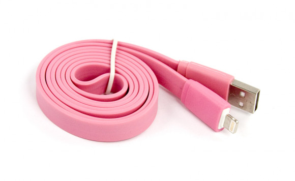 USB кабель "LP" для Apple iPhone, iPad Lightning 8-pin плоский широкий (розовый, европакет)