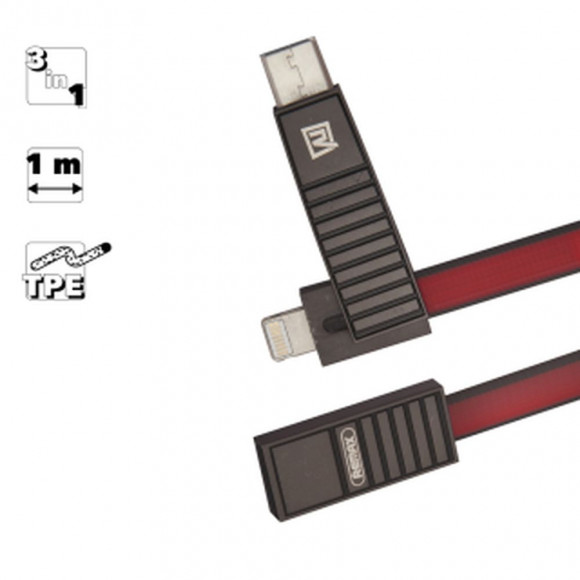 USB кабель 3 в 1 Remax Linyo 3 in 1 Cable RC-072th для Apple 8-pin, MicroUSB, USB Type-C, красный