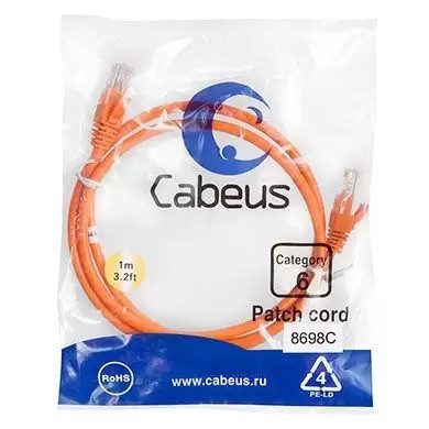 Патч-корд U/UTP Cabeus PC-UTP-RJ45-Cat.6-1m-OR