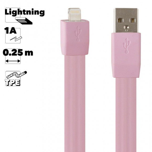 USB кабель "LP" для Apple iPhone, iPad Lightning 8-pin плоский браслет (розовый, европакет)