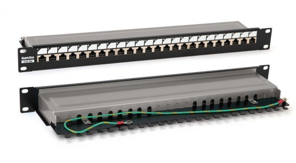 PP3-19-24-8P8C-C6-SH-110D Патч-панель 19", 24порта RJ-45, категория 6, STP, 1U, черная Hyperline