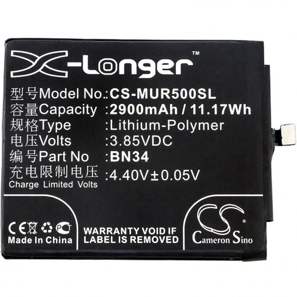 Аккумулятор CS-MUR500SL, BN34 для Xiaomi Redmi 5A, 3.85В, 2900мАч, 11.17Wh