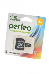 Карта памяти Perfeo MicroSD 4GB High-Capacity (Class 10), с адаптером Карта памяти Perfeo MicroSD 4GB High-Capacity (Class 10), с адаптером