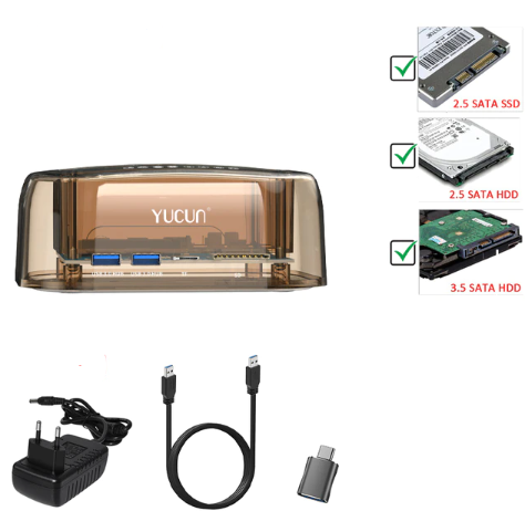 Адаптер-переходник (стакан) Yucun для HDD SATA USB 3.0 + кардридер