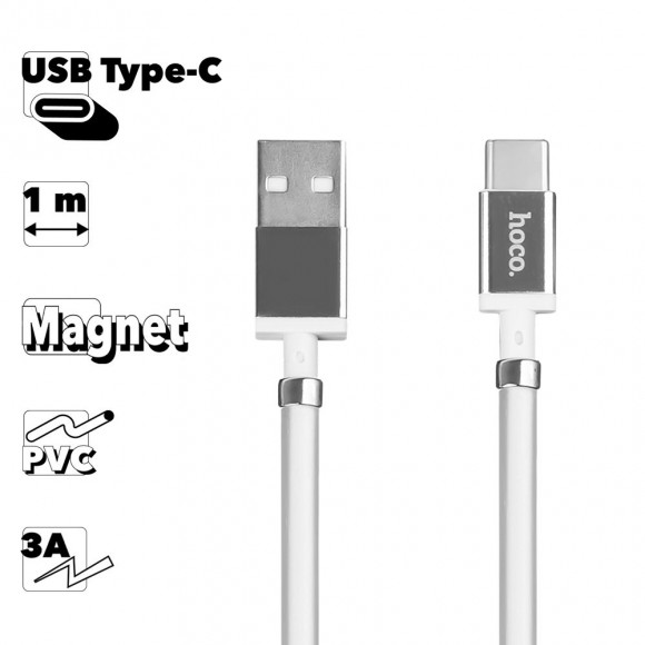 USB кабель Hoco U91 Magic Magnetic Charging Cable For Type-C, 1 метр, белый