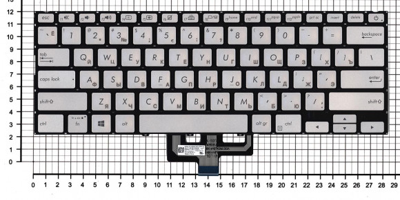 Клавиатура для ноутбука Asus ZenBook UX433FA, серебристая с подсветкой