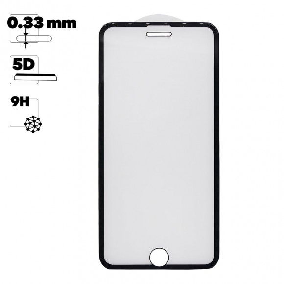 Защитное стекло "LP" для Apple iPhone 8 Plus, 7 Plus, 6s Plus, 6 Plus 5D c тонкой рамкой 0.33 мм, 9H, черное