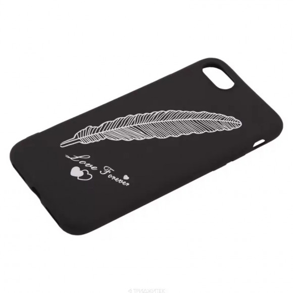 Силиконовая крышка "LP" для Apple iPhone 7, 8 (черная, серебряное перо (европакет))