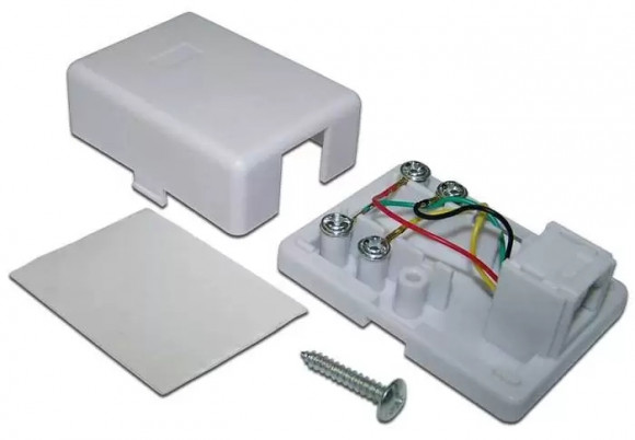 Розетка настенная телефонная, 1 порт RJ12, белая, винтовая, TWT-SS1-12-WH
