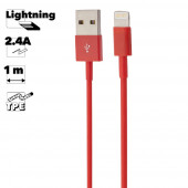 USB кабель "LP" для Apple iPhone, iPad 8-pin (красный, европакет)