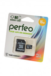 Карта памяти Perfeo MicroSD 16GB High-Capacity (Class 10), с адаптером Карта памяти Perfeo MicroSD 16GB High-Capacity (Class 10), с адаптером