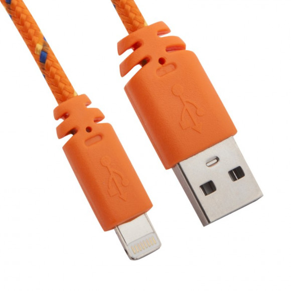 USB кабель "LP" для Apple iPhone, iPad Lightning 8-pin в оплетке (оранжевый, европакет)