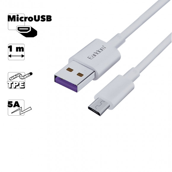 USB кабель Earldom EC-080M MicroUSB, 1 метр, белый