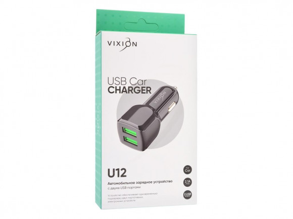Автомобильное зарядное устройство U12 (2-USB, 2.1A), черный (Vixion)