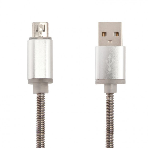 USB кабель "LP" MicroUSB Пружина в металлической оплетке (стальной, коробка)