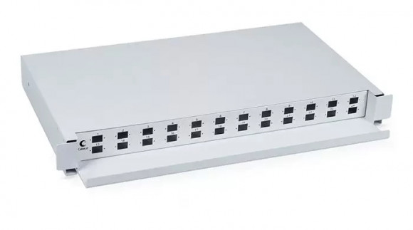 Кросс бокс оптический 19" Cabeus ODF-19-24-SC на 24 SC (LC duplex) со сплайс пластиной, выдвижной (без пигтейлов и проходных адаптеров)