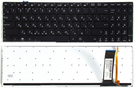 Клавиатура для ноутбука Asus N56DP черная, без рамки, с подсветкой