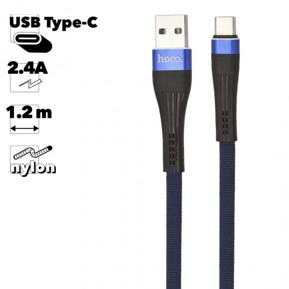 USB кабель Hoco U39 Slender Charging Data Cable Type-C, 1.2 м (синий, черный)