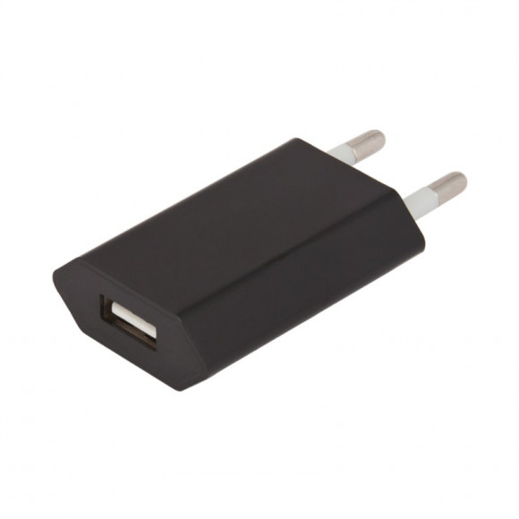 Сетевое зарядное устройство "LP" с USB выходом 1А (черный, коробка)