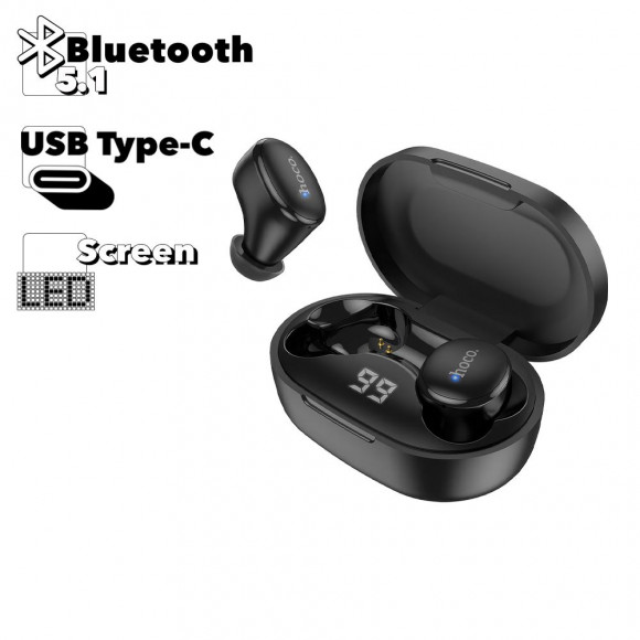 TWS гарнитура HOCO EW11 Melody BT5.0, внутриканальная, LED дисплей (черный)