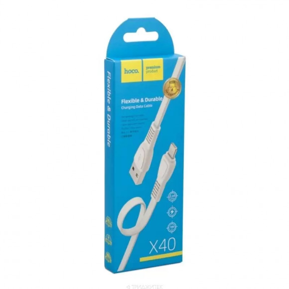 USB кабель Hoco X40 Noah Charging Data Cable For Lightning, 1 метр, белый