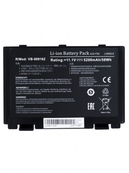 Аккумулятор (батарея) для ноутбука Asus K40, F82 (A32-F82), 11.1В, 5200мАч, черный (OEM)