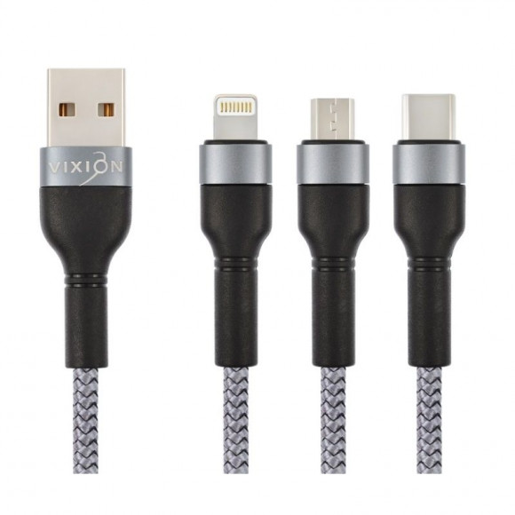 Кабель USB Vixion (K3) Lightning/Micro/Type-C (1.2м), серый Кабель USB Vixion (K3) Lightning/Micro/Type-C (1.2м), серый