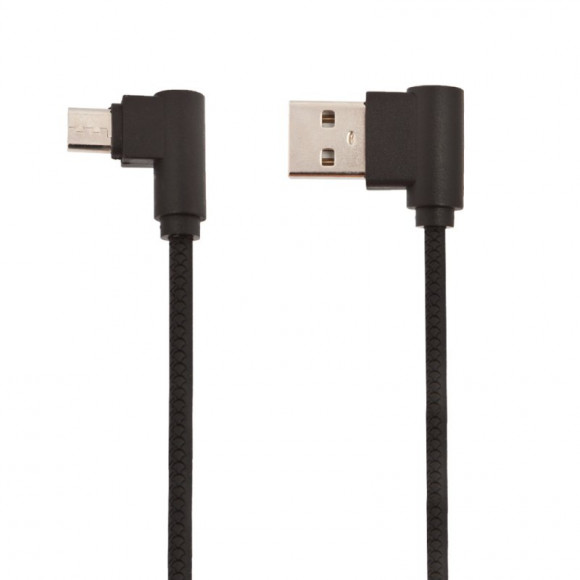 USB кабель "LP" MicroUSB L-коннектор Круглый шнурок (черный, коробка)