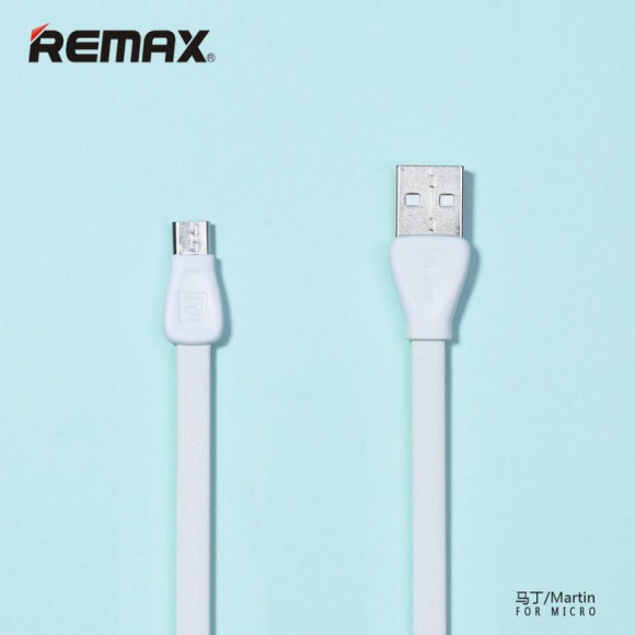 USB Дата-кабель Remax Martin 028i MicroUSB, 1 метр плоский пластиковые разьемы, белый