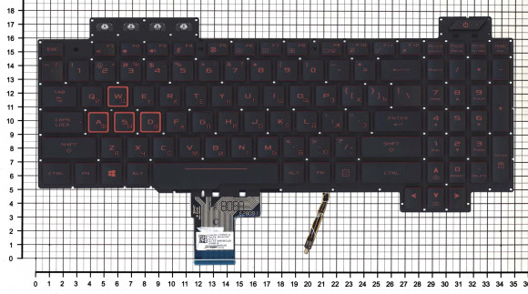 Клавиатура для ноутбука Asus Gaming FX504, черная с красной подсветкой