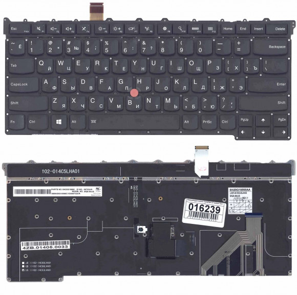 Клавиатура для ноутбука Lenovo ThinkPad X1 carbon Gen 3 2015, черная c подсветкой