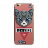 Защитное стекло для Apple iPhone 6, 6S Moschino на переднюю и заднюю часть Кот Серый, красное