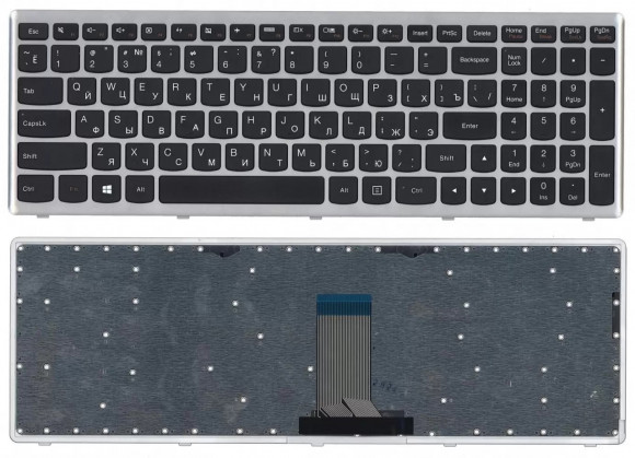 Клавиатура для ноутбука Lenovo IdeaPad U510, Z710, черная с серебристой рамкой