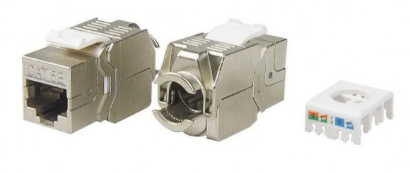 KJ8-8P8C-C5e-180-TLS-SH-F-WH Вставка Keystone Jack RJ-45(8P8C), категория 5e, экранированная, тип 180 градусов, Toolless, белая Hyperline