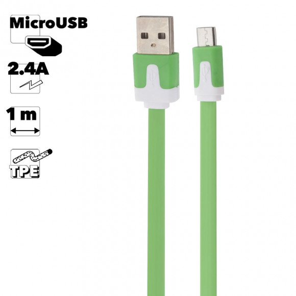 USB кабель "LP" MicroUSB плоский узкий (зеленый, европакет)