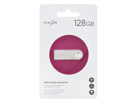 USB Flash накопитель 128GB 2.0 Zinc Alloy, серебро (Vixion)