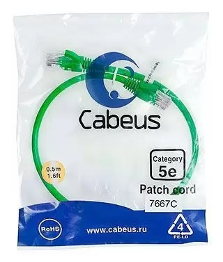 Патч-корд U/UTP Cabeus PC-UTP-RJ45-Cat.5e-0.5m-GN
