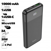 Внешний АКБ HOCO J102 Cool Figure 10000mAh, 1xUSB, 1xUSB-C, 3А, QC3.0, PD20W, LED, Li-Pol (черный)