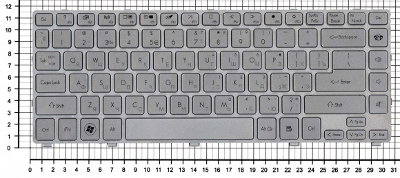 Клавиатура для ноутбука Acer Aspire 3830, 3830G, 3830T, 3830TG, 4830, 4830G, 4830T, 4830TG, серебристая