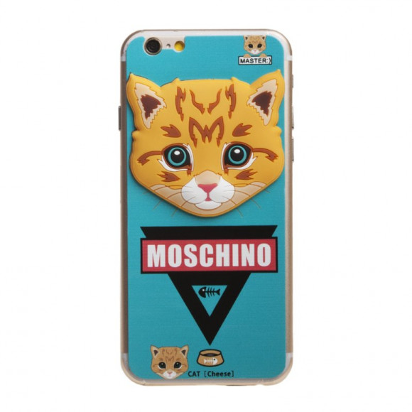 Защитное стекло для Apple iPhone 6, 6S Moschino на переднюю и заднюю часть Кот Рыжий (зеленое)