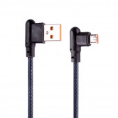 USB кабель "LP" MicroUSB Г-коннектор оплетка леска (черный, блистер)