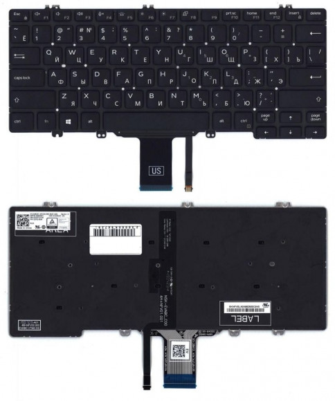 Клавиатура для ноутбука Dell Latitude 7300, черная с подсветкой