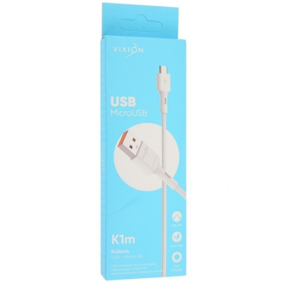 Кабель USB Vixion (K1m) MicroUSB, 1 метр, белый