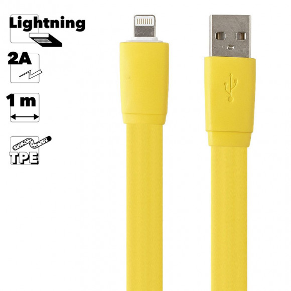 USB кабель "LP" для Apple iPhone, iPad Lightning 8-pin плоский широкий (желтый, европакет)