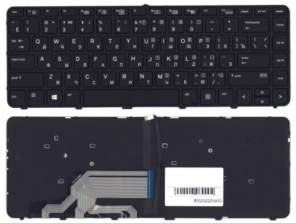 Клавиатура для ноутбука HP ProBook 430 G3, 440 G3, 445 G3, черная с рамкой и подсветкой
