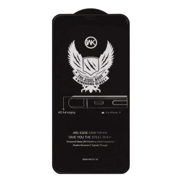 Защитное стекло для Apple iPhone X WK Kingkong Series 4D Full Cover Curved Edge Tempered Glass, черное Защитное стекло для Apple iPhone X WK Kingkong Series 4D Full Cover Curved Edge Tempered Glass, черное