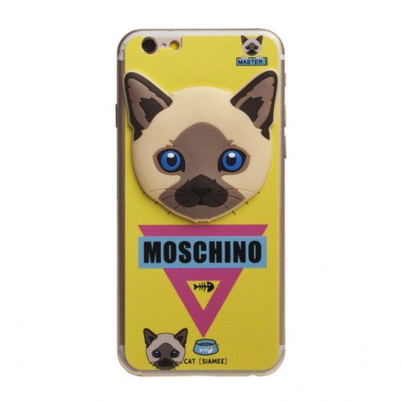 Защитное стекло для Apple iPhone 6, 6S Moschino на переднюю и заднюю часть Кот Сиамский (желтое)
