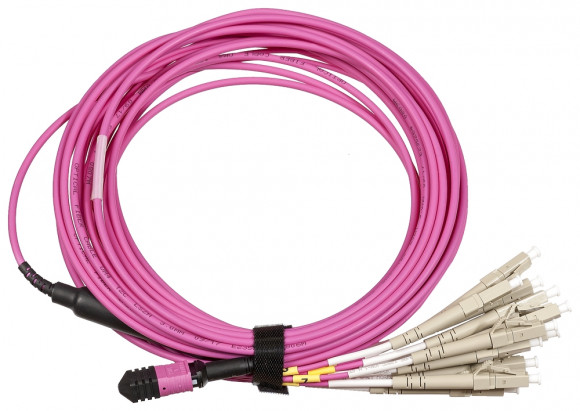 Сборка кабельная TopLan MPO-12LC, 12 волокон OM4, низкие потери, LSZH, 2 м, розовая