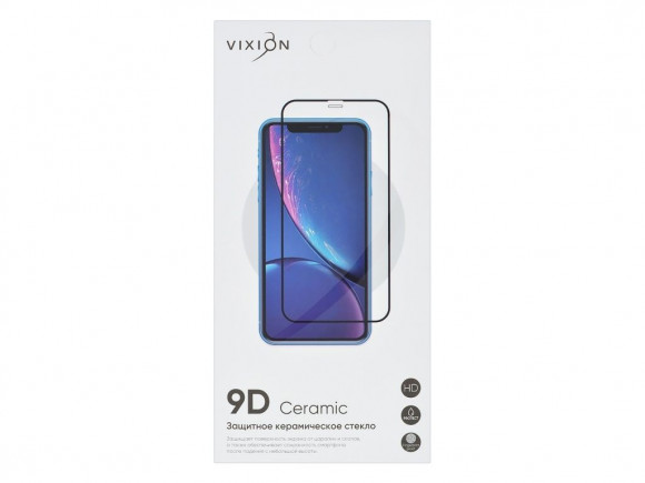 Защитное стекло керамическое для Apple iPhone XR, 11, черный (Vixion)