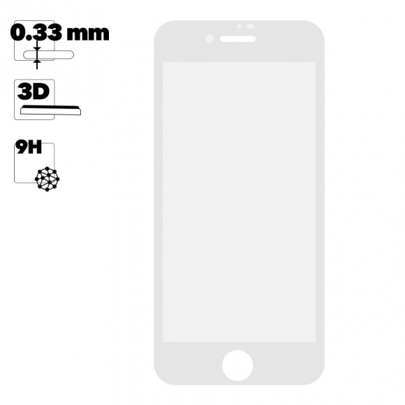 Защитное стекло "LP" для Apple iPhone 8, 7 Tempered Glass 3D с рамкой 0.33 мм, 9H, белое (ударопрочное)